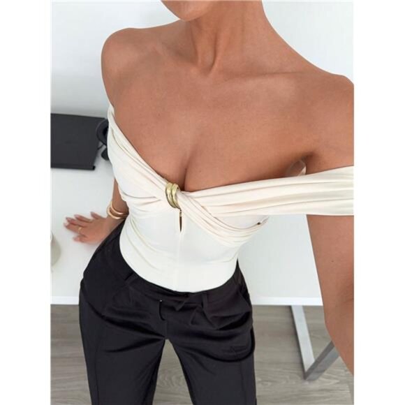 NewSiren Gaze Summer New Metal Decoration Off-Shoulder Tops For Women, - Picture 1 of 6